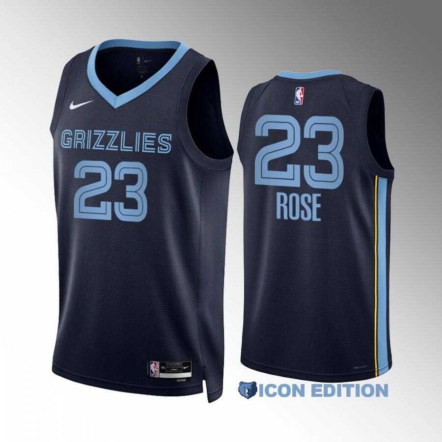 Mens Memphis Grizzlies #23 Derrick Rose Navy Icon Edition Stitched Basketball Jersey Dzhi